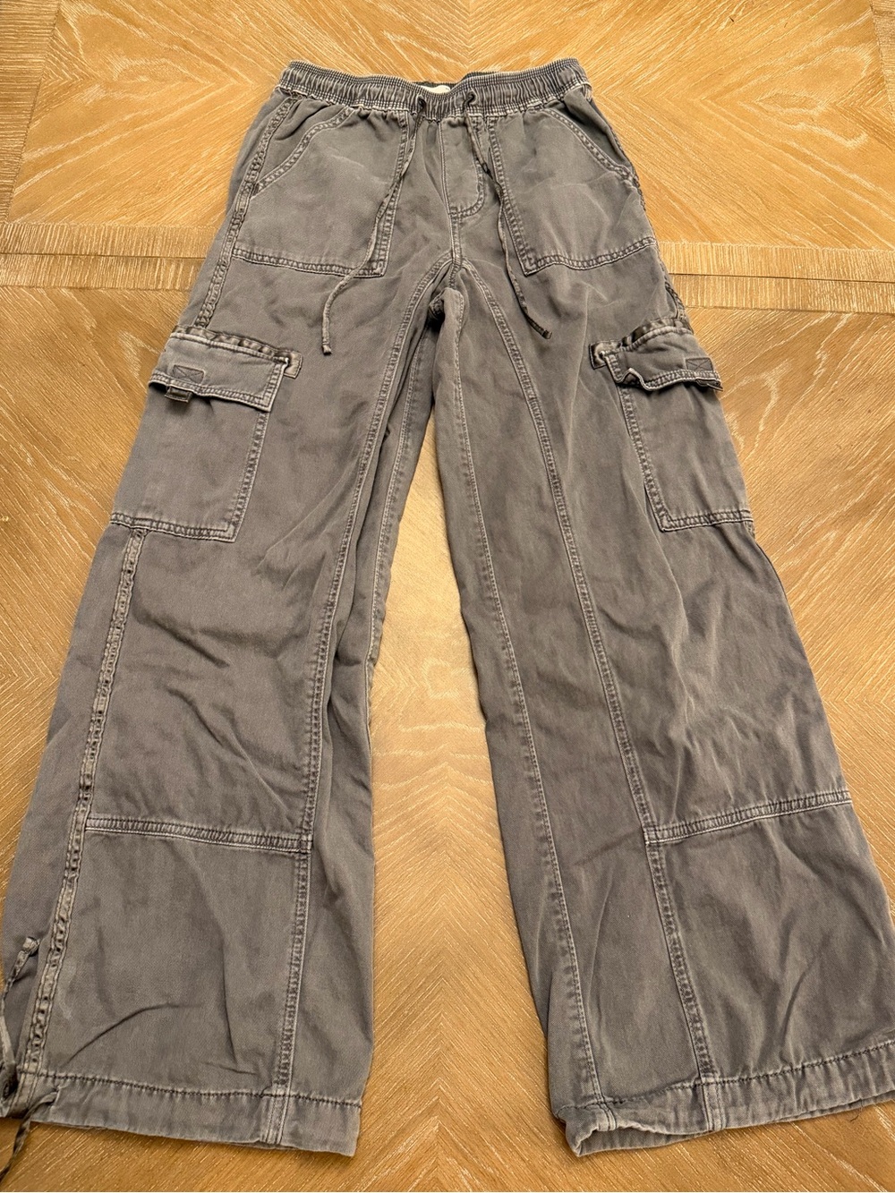 SO Washed Gray Cargo Pants with Drawstring Waist